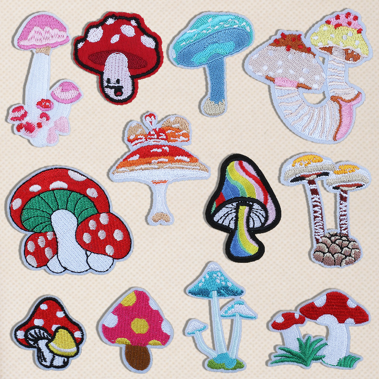 Series Embroidery Cloth Sticker Mushroom Embroidery Label Patches Sticker Clothes and Hats Shoes Accessories