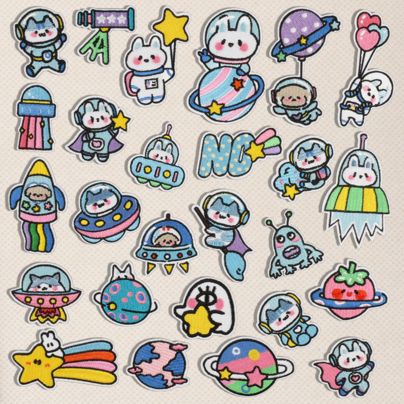 cute planet space rabbit ironing sticker rocket embroidery cloth sticker hat sock clothing accessories Patches sticker