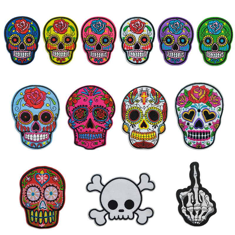 skull embroidery flower Patches size DIY Patches decoration