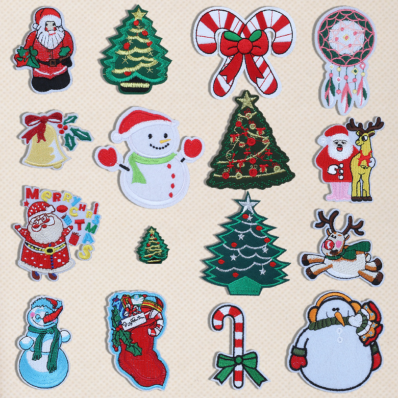Christmas series holiday embroidery iron on patches snowman socks Christmas gifts ironing stickers Patches stickers