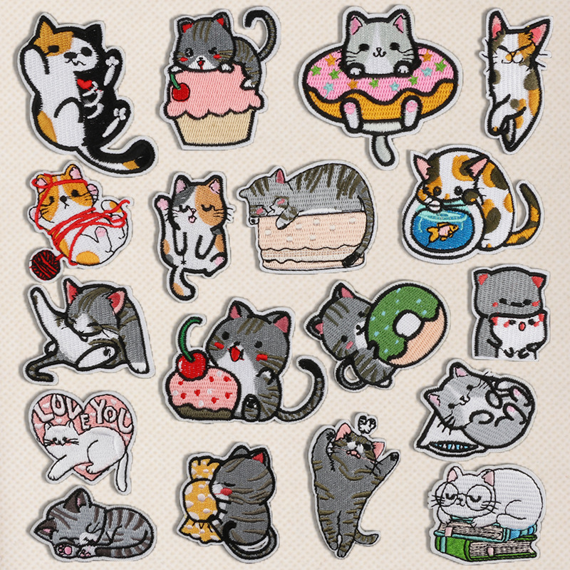 Cartoon cat embroidery cloth sticker act cute cat embroidery dessert cat coat and hat ironing sticker Patches sticker