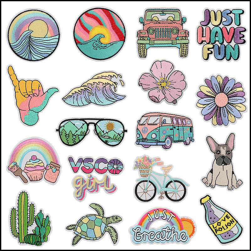 Summer embroidery cloth sticker turtle embroidery label Patches sticker cactus