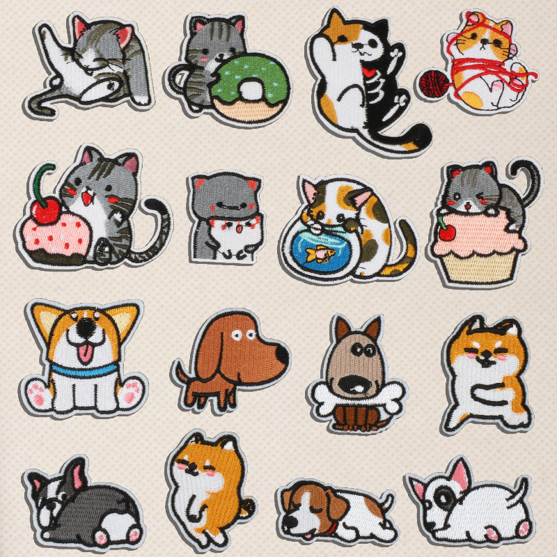 Cartoon cat dog embroidery cloth sticker act cute cat embroidery clothes hats and socks ironing sticker  Patches sticker