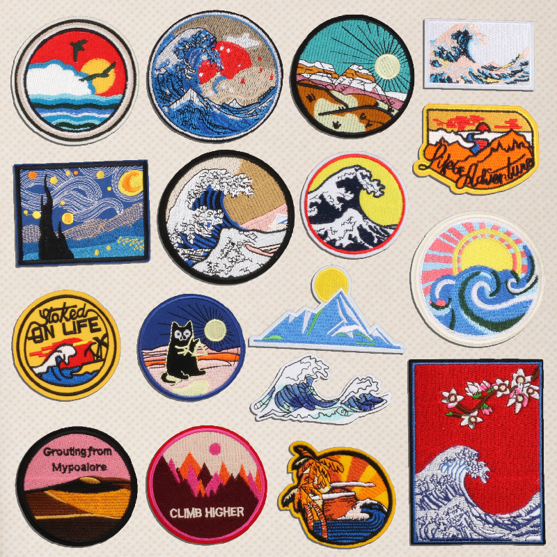 sunrise and sunset embroidery cloth sticker series embroidery mark sunset Patches sticker clothes chapter