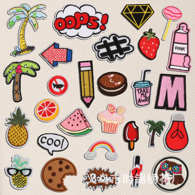cartoon coconut tree pineapple embroidery cloth sticker clothes and pants accessories embroidery sticker