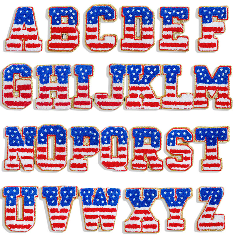 8cm American flag 26 English letters cloth sticker A-Z embroidery flower sticker clothes bag Patches sticker