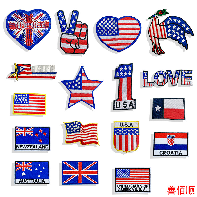 embroidery flower USA American flag badge  cloth sticker clothes shoes bag accessories Patches sticker
