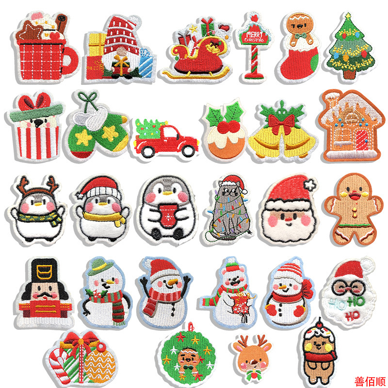 embroidery Christmas Day cloth sticker embroidery flower badge  decoration snowman bell gift box Patches sticker