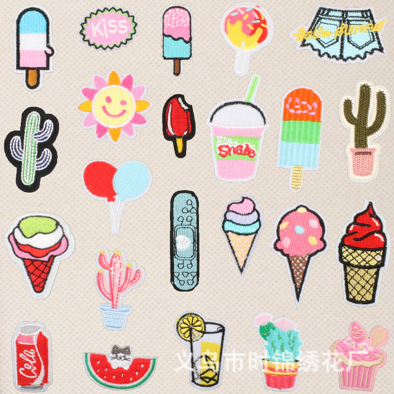 Summer essential fruit ice cream embroidery stickers cactus clothes Patches stickers embroidery summer decoration
