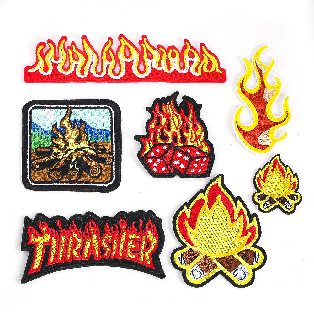 flame fire bonfire embroidery cloth sticker clothing accessories DIY adhesive Patches flower