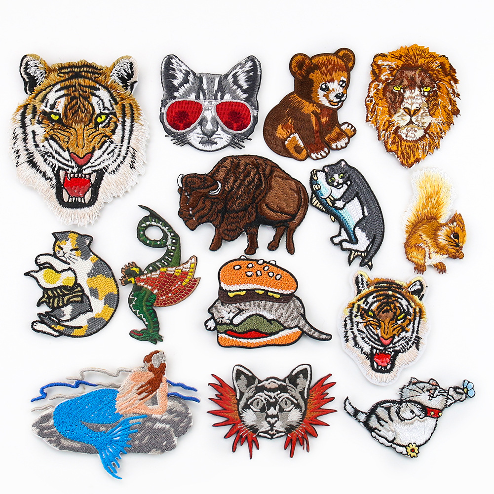 animal embroidery cloth sticker tiger lion kitten hat sock clothing accessories patch