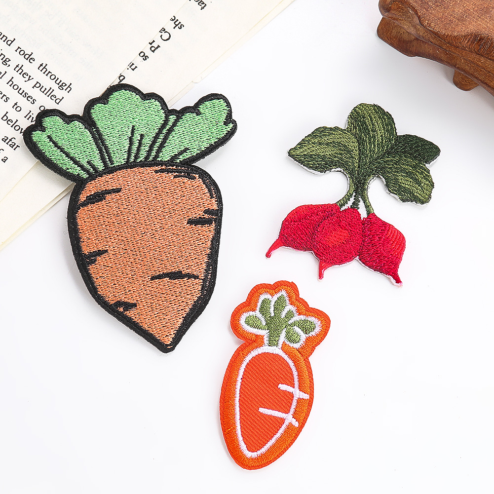 Vegetable embroidery carrot embroidery cloth sticker clothing accessories decoration DIY hole badge Patches sticker