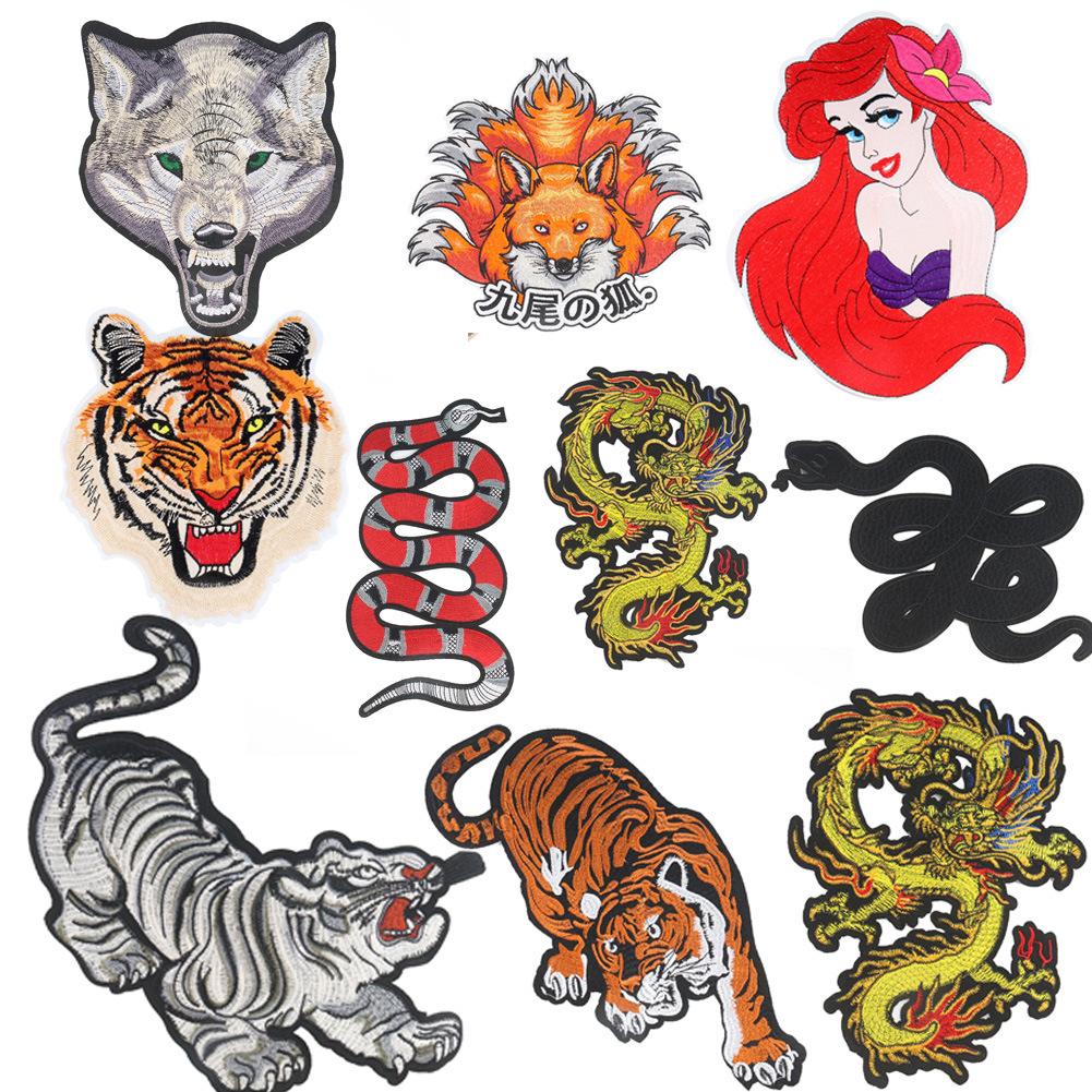 Large animal embroidery tiger golden dragon snake embroidery cloth sticker adhesive clothing accessories DIY patch