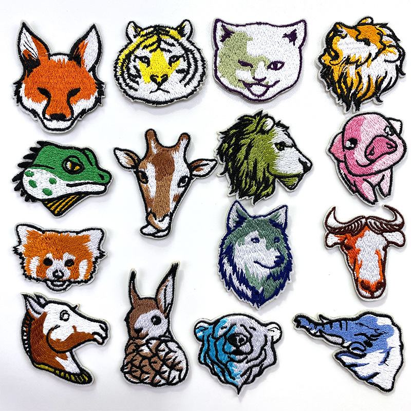 Self-adhesive cute animal embroidery sticker cartoon lion tiger sticker mobile phone case ipad decorative sticker schoolbag sticker