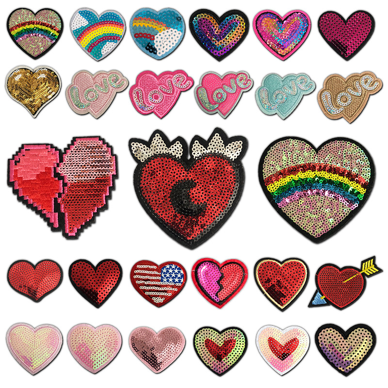 sequlove iron on patches embroidery badges cartoon peach heart embroidery clothing accessories Patches stickers