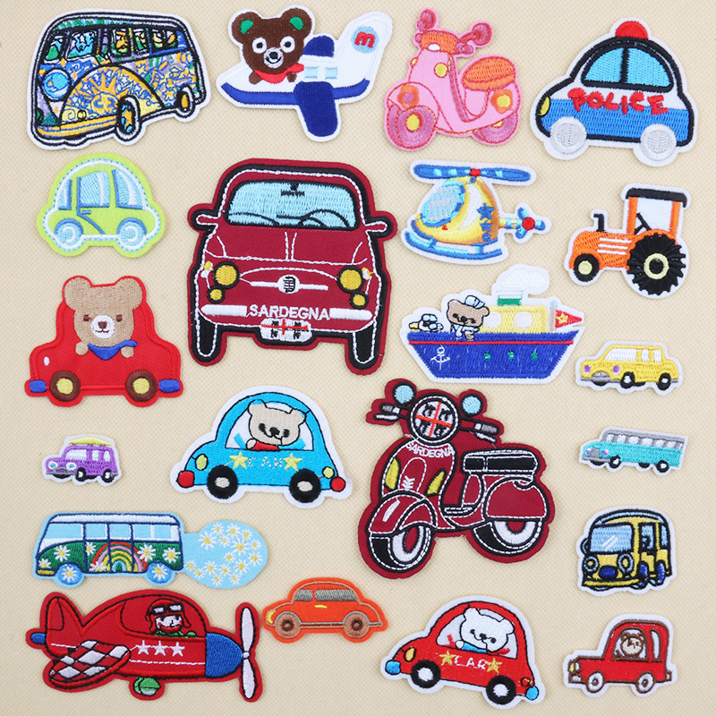 cartoon bear car embroidery badge sticker Patches sticker plane bus DIY accessories embroidery