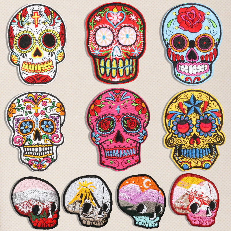 Art Skull Embroidery Label Rose Horror Skull Embroidery Cloth Sticker Ironing Patches Sticker