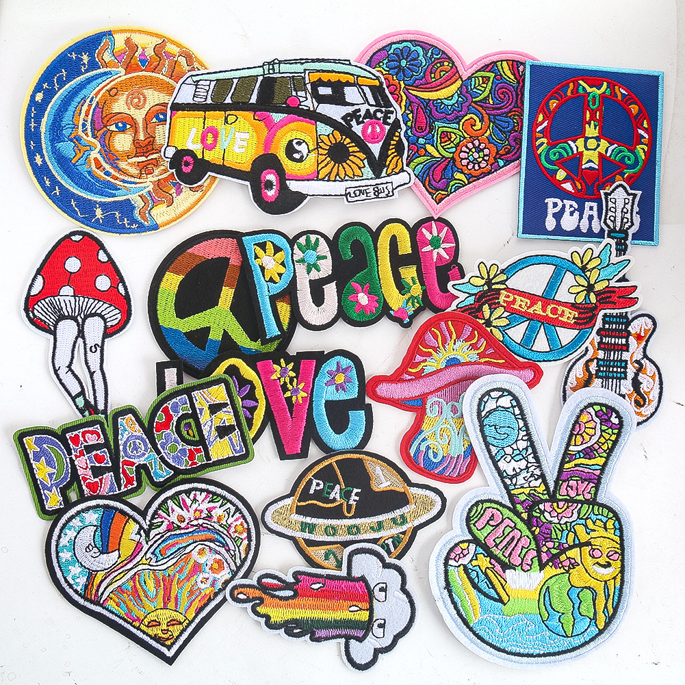 Cartoon hip hop style peace rainlove embroidery cloth sticker set clothing accessories adhesive Patches sticker