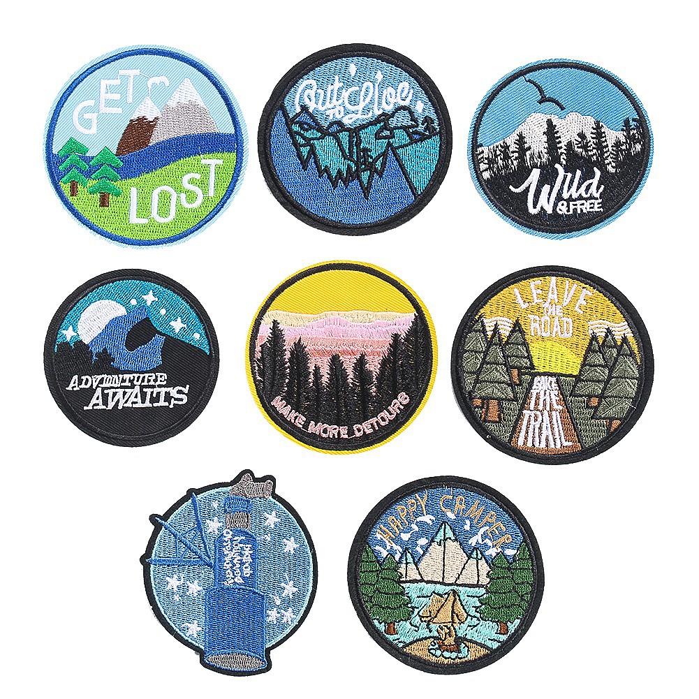 embroidery round letter landscape embroidery cloth sticker clothing accessories decal will be in the hole adhesive DIY patch