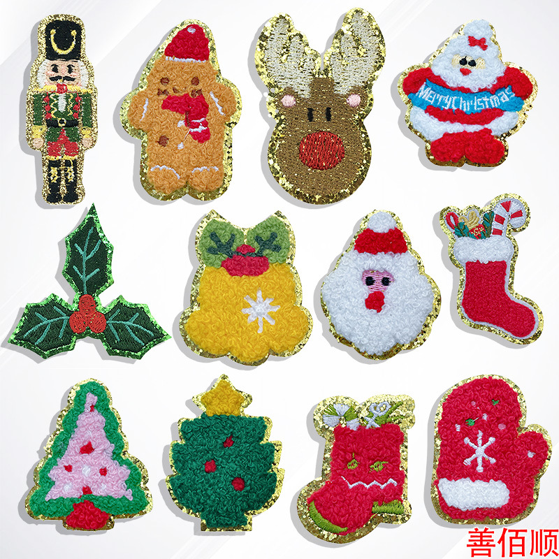 Santa Claus reindeer snowflake cloth sticker embroidery flower Patches sticker gretel bottom decoration