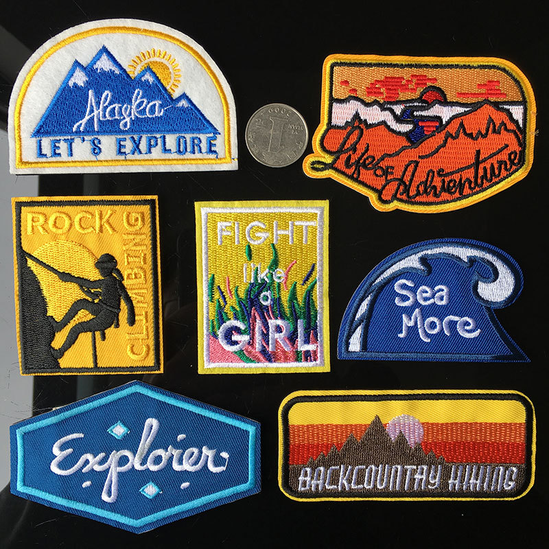 Adhesive badge cloth sticker style English rock climber landscape clothing bag hole DIY patch