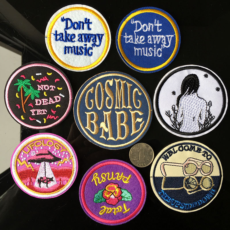 clothing embroidery DIY cloth sticker round style beautiful women bathing UFO embroidery adhesive Patches sticker