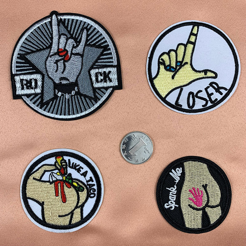 Clothing embroidery cloth sticker style English gesture butt palm clothes hole Patches sticker