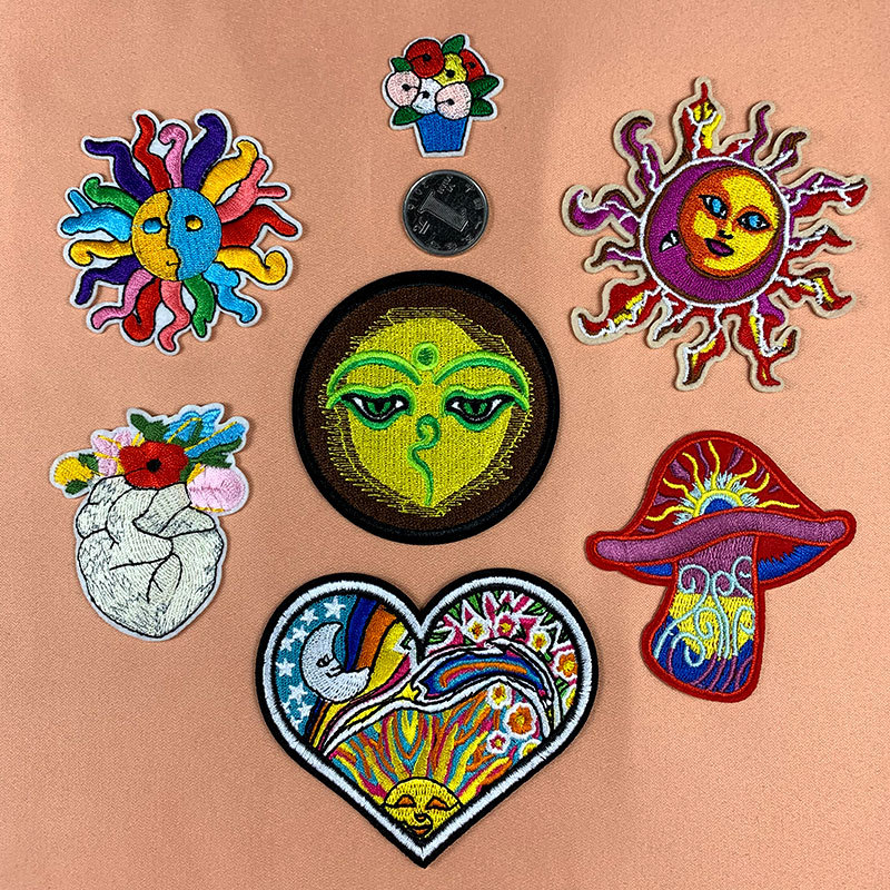 clothing accessories cartoon embroidery cloth sticker sun and moon face mushroom love adhesive creative DIY decorative patch