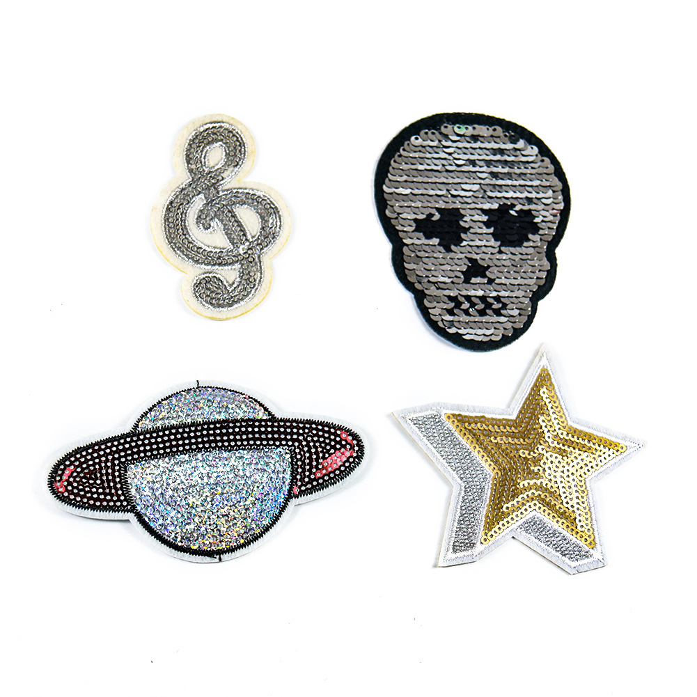 sequins iron on patches music notes skull satellite badge sweater jacket decorative adhesive