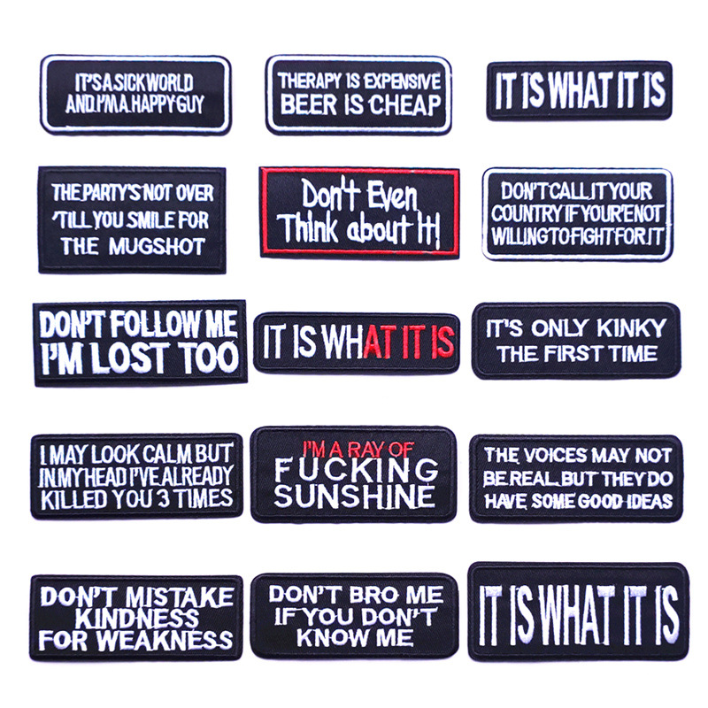 badge embroidery English letter Patches cloth sticker rectangular embroidery black and white English cloth sticker