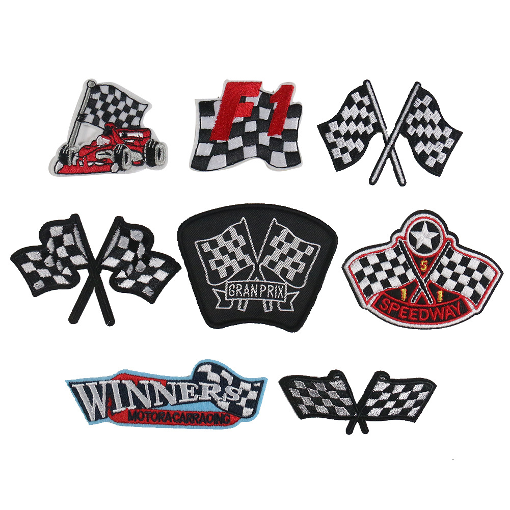Black and white checkered flag cloth sticker F1 racing car contact signal flag Winners English embroidery badge patch