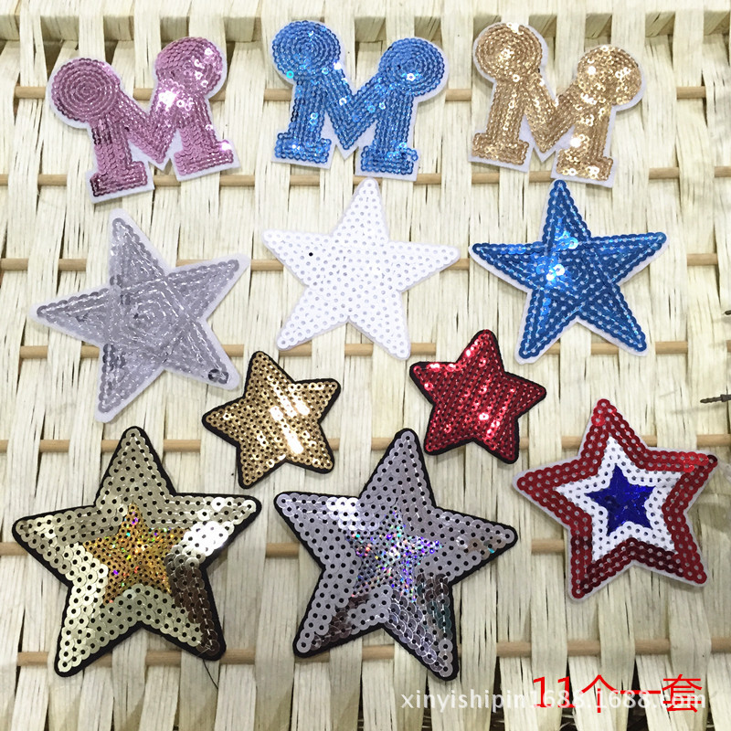 Sequin set star model letter model embroidery cartoon cloth sticker badge shoulder sticker various sewing stickers no adhesive backing.