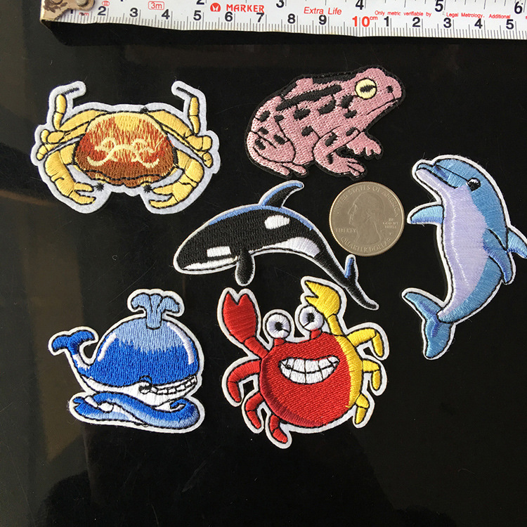 Whale shark crab frog dolphin cloth sticker set embroidery adhesive cloth sticker clothing accessories DIY