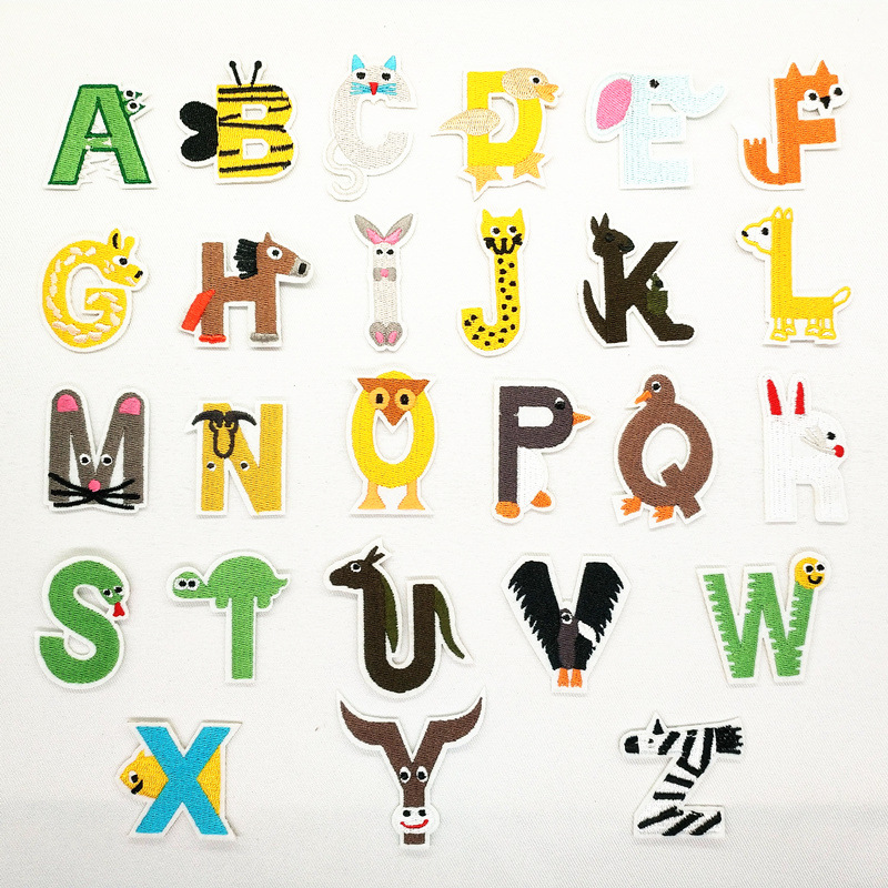 26 letters animal cloth sticker DIY clothes decorative Patches sticker cartoon cloth sticker embroiderycan be ironed
