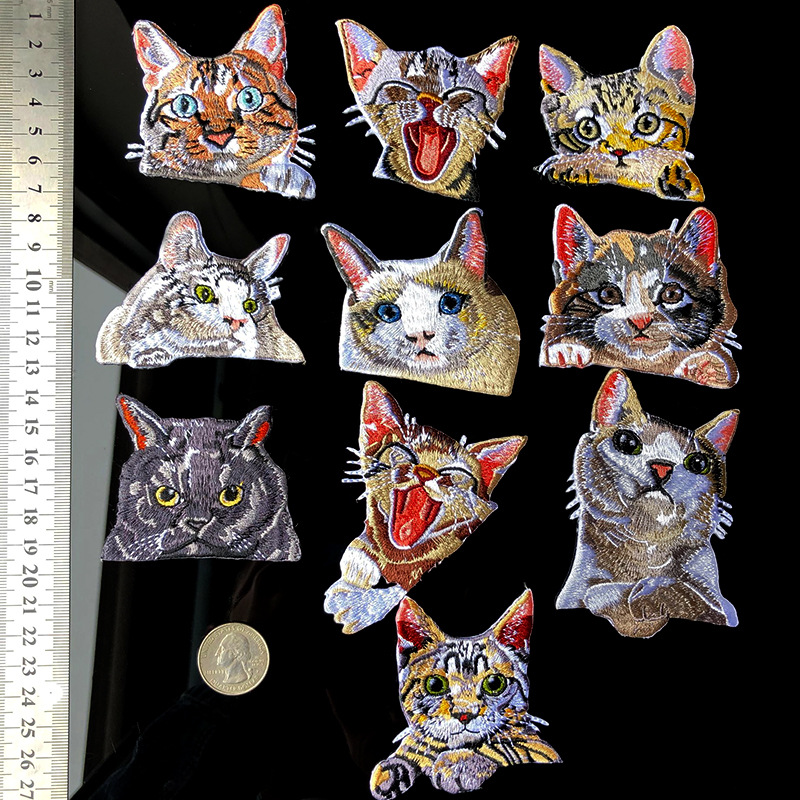 Pocket cat embroidery cloth sticker cartoon cat head clothing accessories clothing hole DIY decal