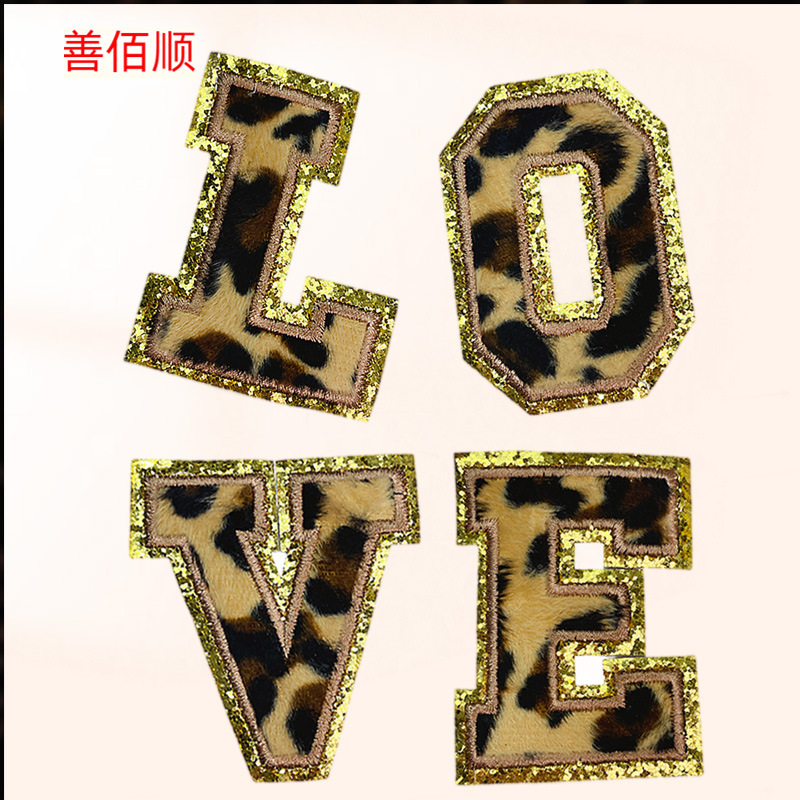 embroidery flower embroidery leopard print English alphabet beads cloth sticker DIY clothing accessories Patches sticker