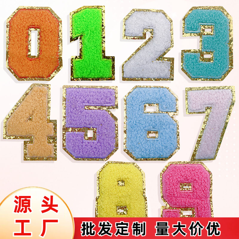 6.5cm embroidery 0-9 cloth sticker ironing embroidery flower sticker clothing bag decoration accessories