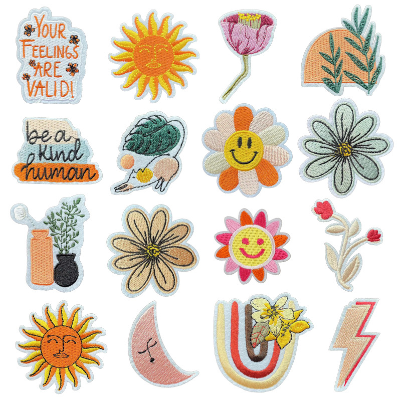 Sunflower embroidery cloth sticker moon Patches sticker summer and autumn embroidery label