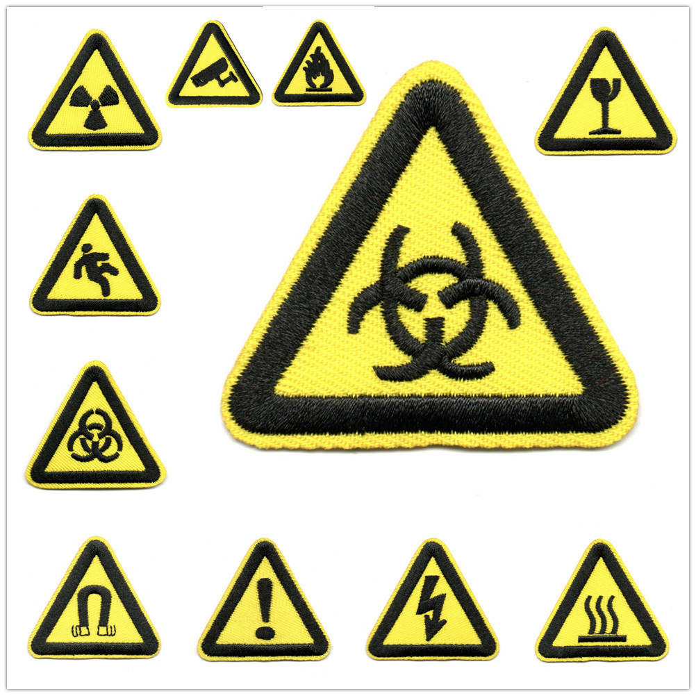 embroidery triangle traffic sign badge clothing accessories English letter Patches cloth sticker
