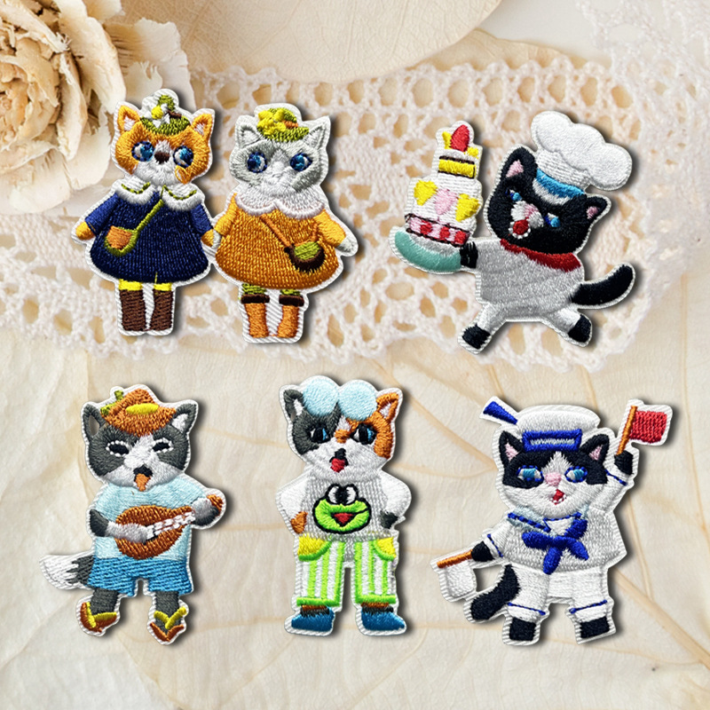 embroidery label cartoon cat animal embroidery sticker hat bag Patches sticker hat sock clothing ironing cloth sticker