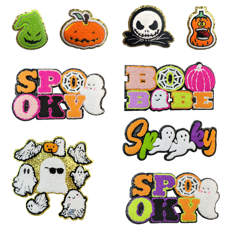 Halloween ghost embroidery cloth sticker SPOOKY and BOO BEBE cartoon decoration patch