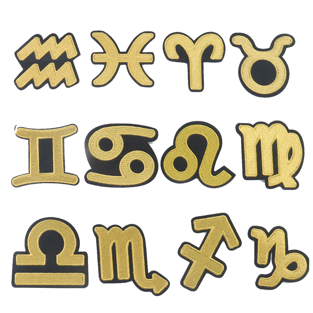 Twelve constellations embroidery iron on patches Western astrology cartoon hat sock clothing accessories schoolbag DIY Patches stickers