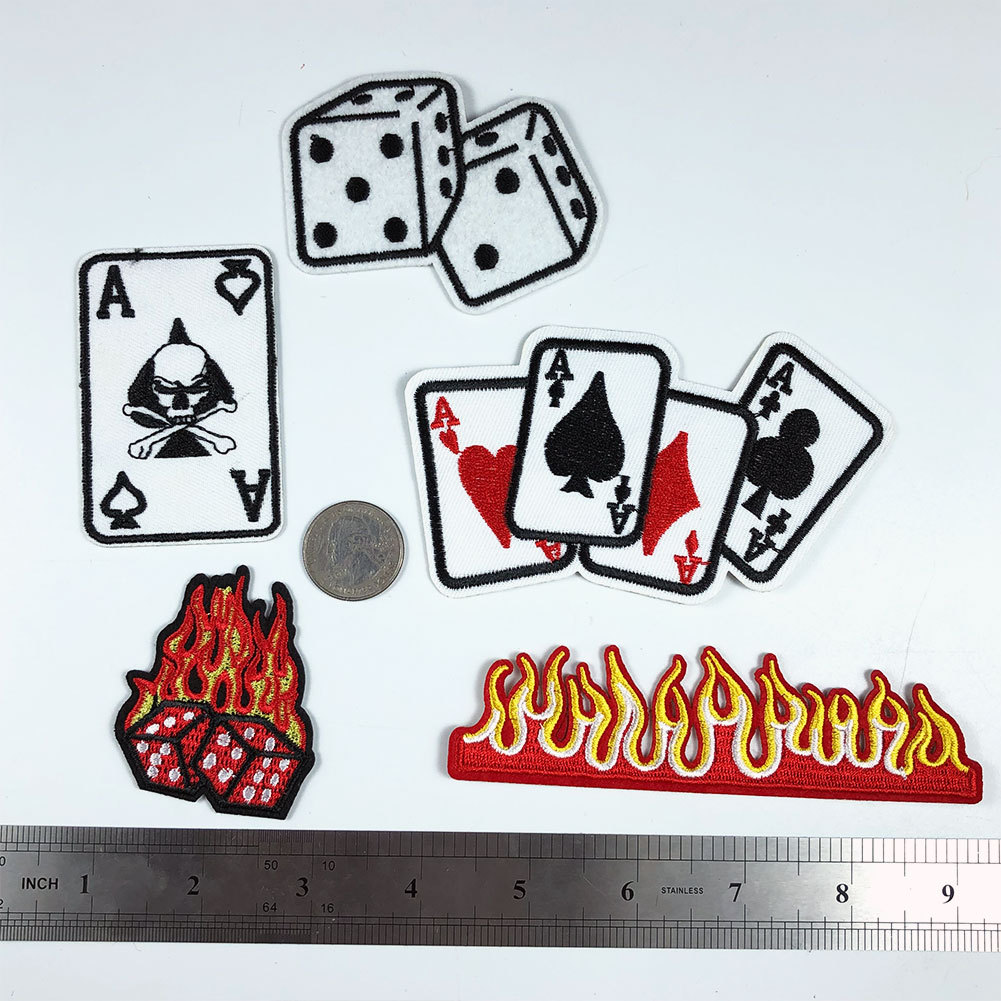 Flame fire dice skull playing card cloth sticker style clothing DIY embroidery patch