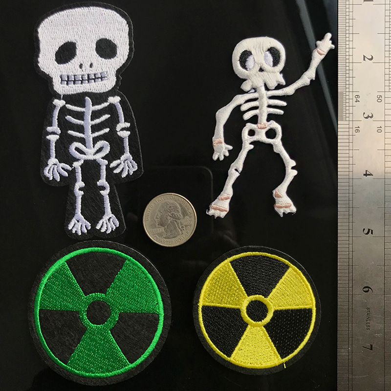 Skull cartoon cute white bone human skeleton dangerous radioactive adhesive embroidery cloth sticker clothing accessories sticker