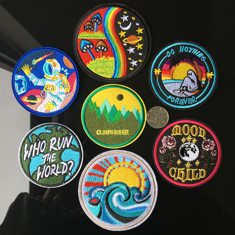 Clothing Decoration Adhesive Embroidery Cloth Sticker Round Cartoon English Shoes and Hats Hole Embroidery Patch