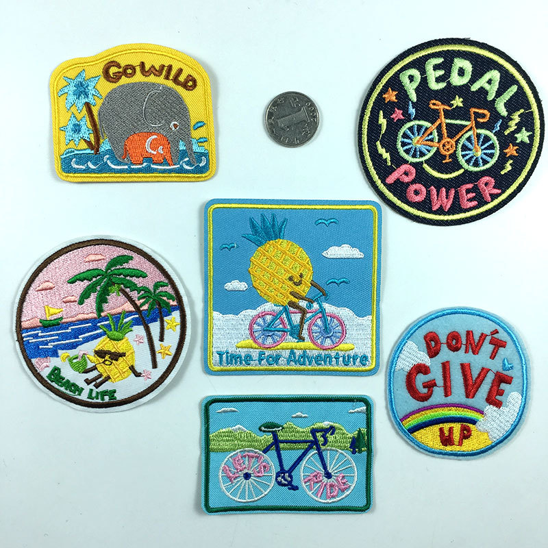 Cartoon pineapple bicycle elephant rainrocket UFO planet hat sock clothing embroidery cloth sticker