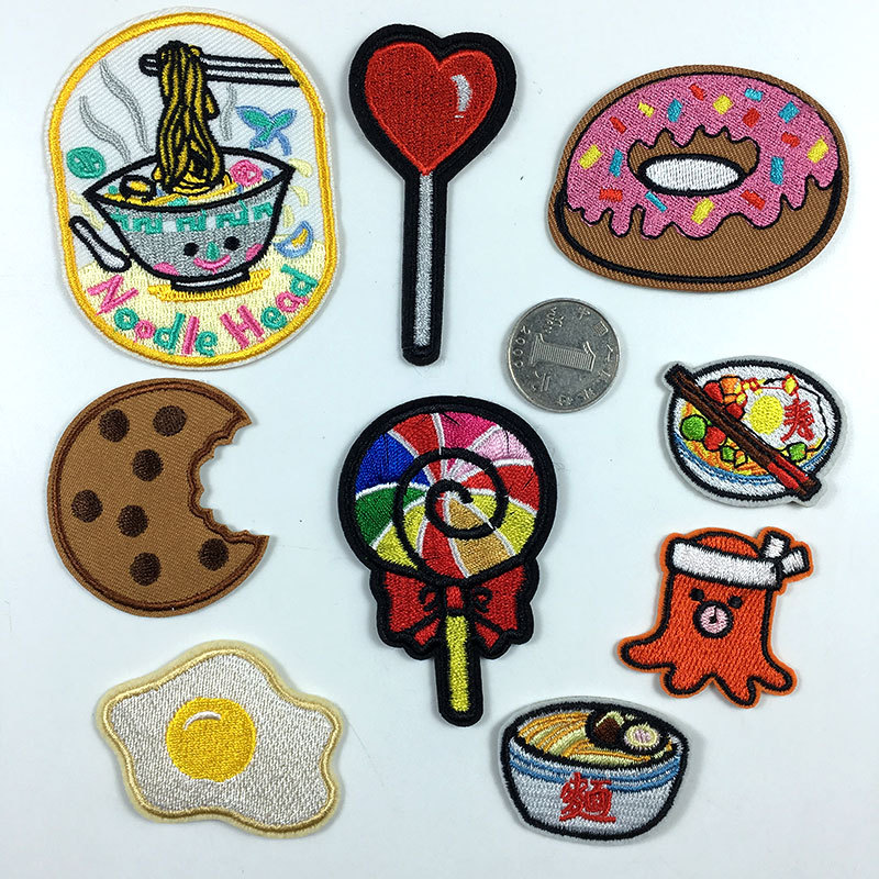 Cartoon food embroidery cloth sticker ramen egg donut lollipop cookie clothing embroidery Patches sticker