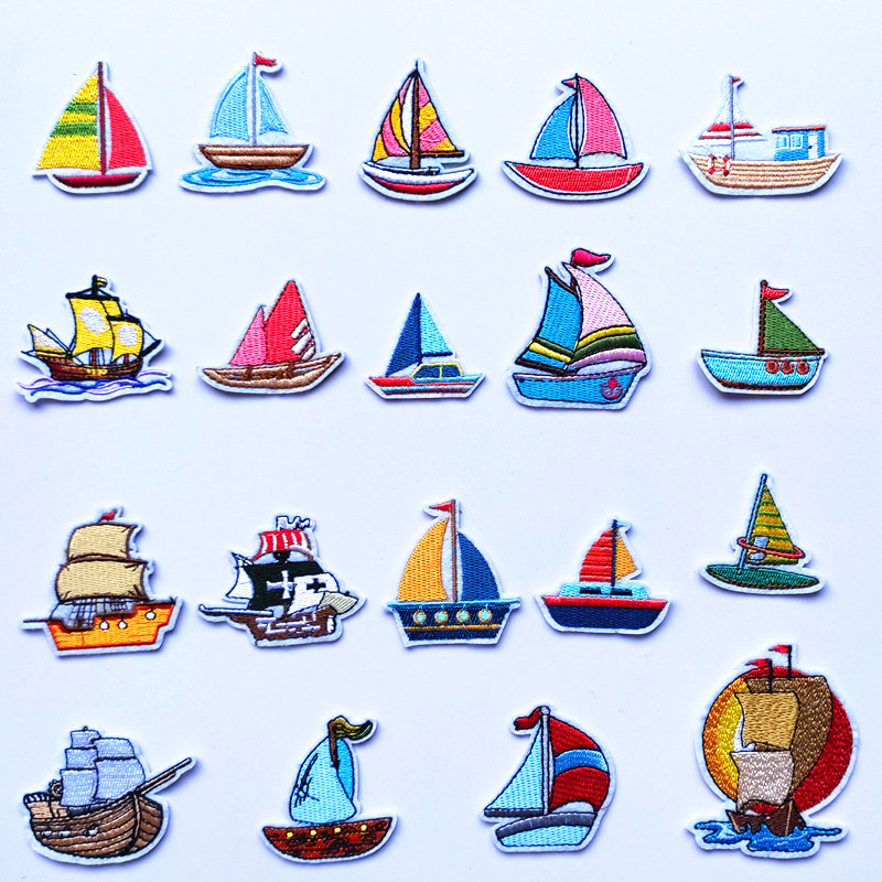 embroidery flower sailing series embroidery badge style Patches sticker hat badge shoe and hat bag accessories cloth sticker can be ironed