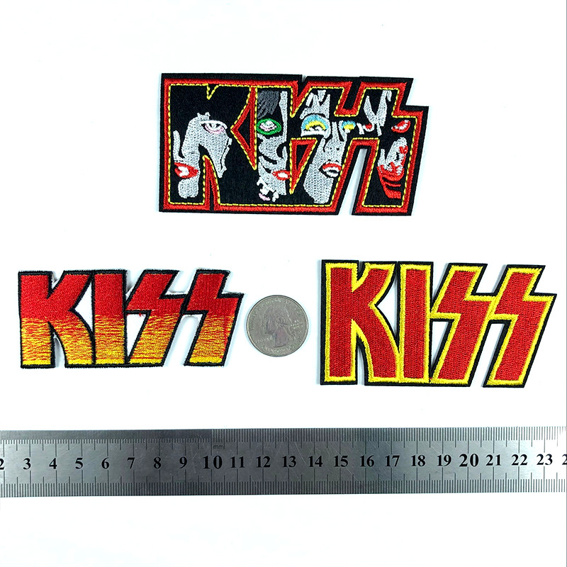 KISS English cloth sticker face flame kiss hip hop style creative DIY embroidery Patches sticker