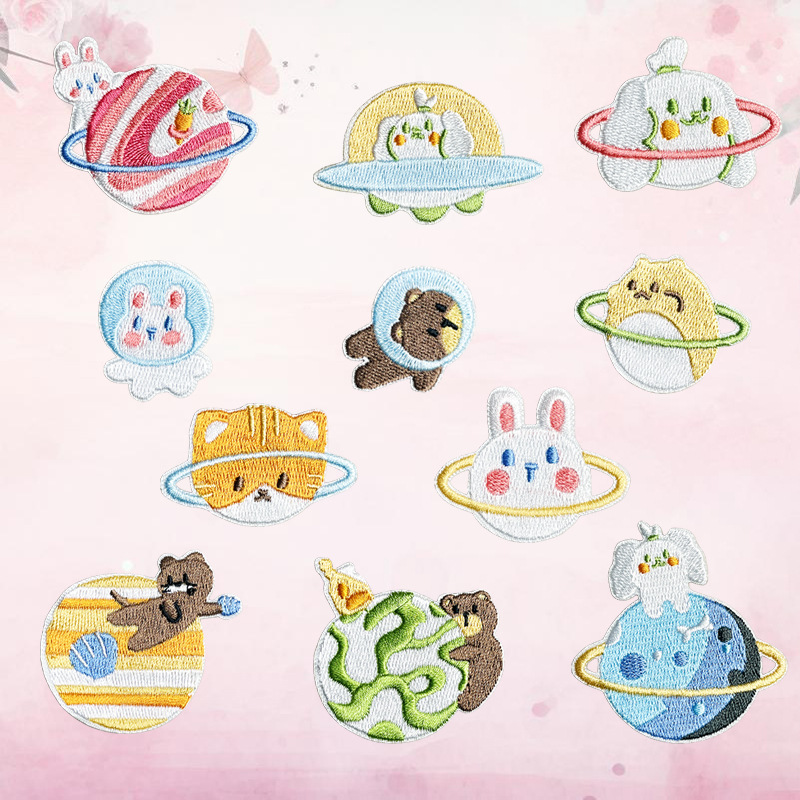 embroidery label cute cartoon animal planet embroidery cloth sticker bag self-adhesive clothes Patches sticker